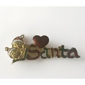 Vintage Santa Holiday Santa Hat Heart Pin Brooch Spell out Enamel Bar Pin
